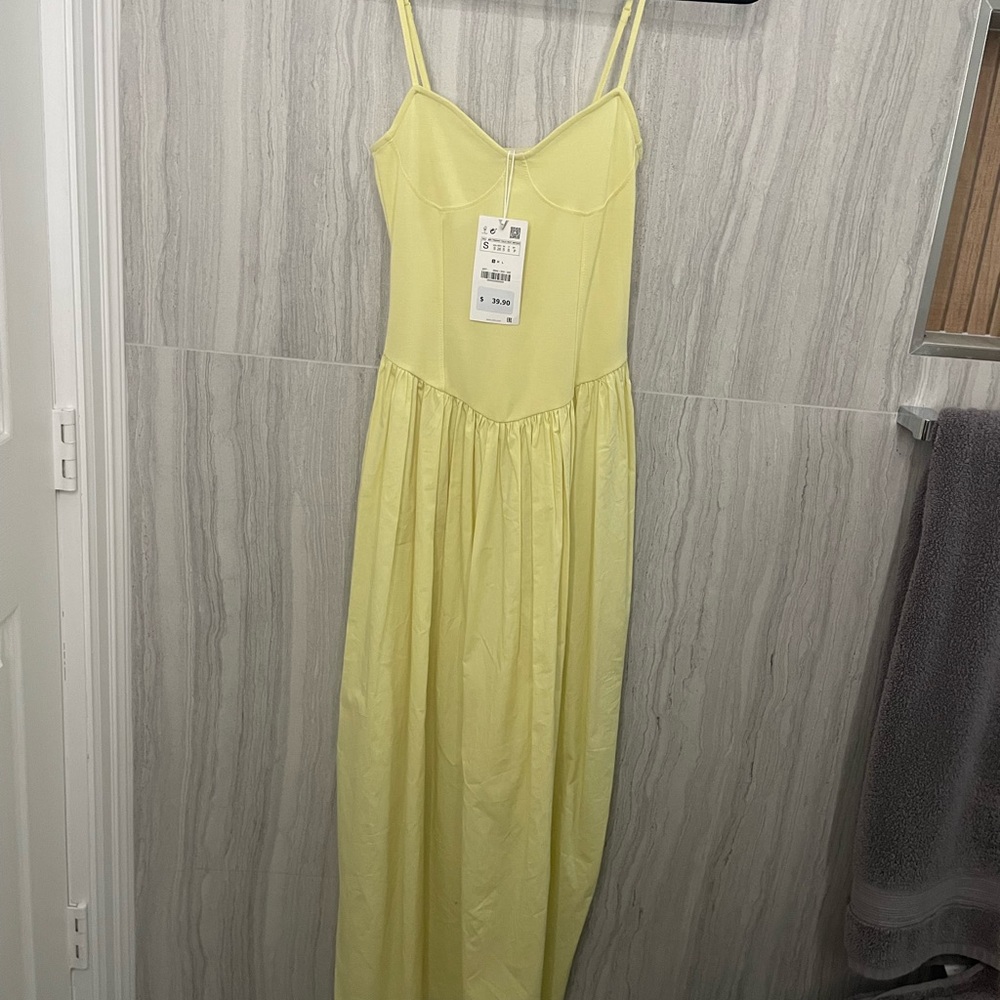 Zara yellow linen maxi dress